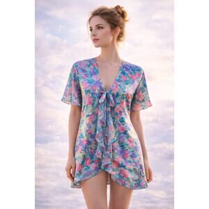 Vintage 90s Gold Label Victoria's Secret Colorful Ethereal Robe M Satin Chiffon